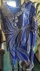 Vintage Maharaj silver, blue, white beaded skirt/top set by Cotton Candy size M