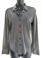 NWT Vintage Bebe Moda 90s Y2K Bebe Moda Silver Lurex Metallic Shirt Small Glam