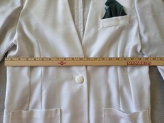 Vintage Women’s White Blazer Seamstress Home Sewn Green Cuffs Pocket Accent