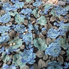 Vintage Orlean de Paris Teal Floral Womens XL 17/18 Midi Dress 80s Shoulder Pads