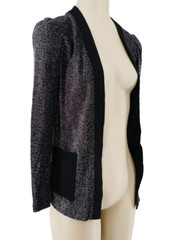 ViNTAGE 70s ATOMiC SiLVER METALLiC LUREX HiGH WAiST BLACK MAXi DRESS & JACKET S