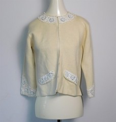 Vtg BONWIT TELLER Ivory Beaded Sequined Lambs Wool Angora Cardigan Sweater Sz M
