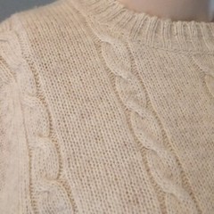 Fully Fashioned vintage wool blend cableknit sweater made in Malaysia S beige