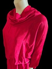vtg d.Frank womens red silky dress with open blouson back secretary 80s size 14