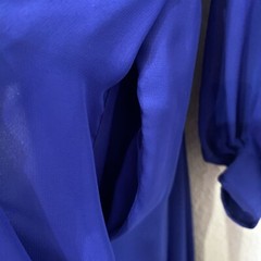 WAYNE CLARK Vtg 80s Royal Blue Chiffon Draped Dress Sz 6 Flowy Holiday Wedding