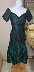 80’S PROM DRESS*Blk Lace & Dark Grn Taffeta*XS- See Photos For Measurements*GUC