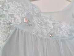 Vtg Shadowline Light Blue Nylon Lace Chiffon Robe Sheer Sz Large