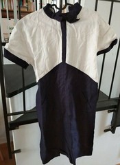 DONNA vestito vintage bianco e blu LINO