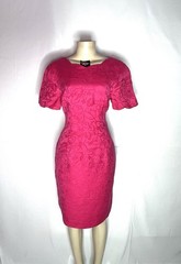 VINTAGE TALBOTS PINK DAMASK SCALLOPED TRIM FULLY LINED LINEN SHEATH SZ 12