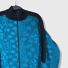 David Brown I. Magnin Zip Up Jacket Womens XS Blue Vintage 80s Geometric Grandma