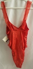 RARE VINTAGE MIDNIGHT HOUR SILKY RED ROSE NYLON CHIFFON BODYSUIT TEDDY NWT! Med