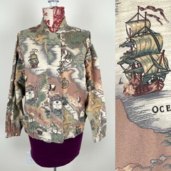 Vtg 80s Antique NAUTICAL SHIP MAP JACKET African Animal World Travel Egypt Coat