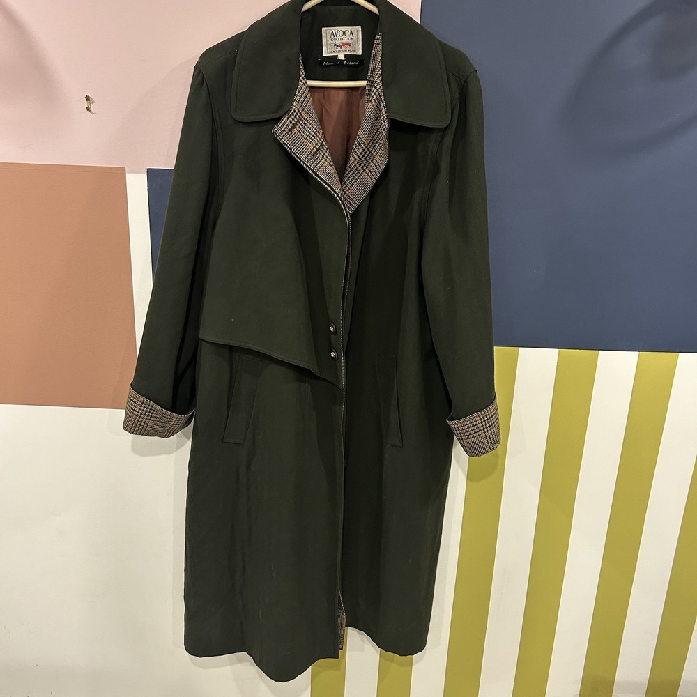 Vtg Avoca Collection Ireland Wool Trench Coat Green Oversized Women’s X-Large