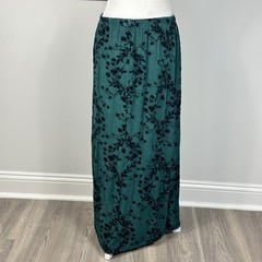 Vintage CitiKnits Teal Midi Skirt with Black Velvet Floral – SIZE L Whimsigoth