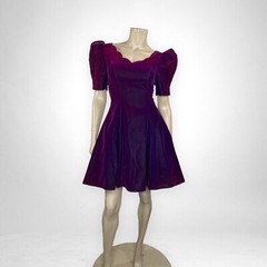 Vintage 80s Purple Velvet Cocktail Party Dress 7/8 Small