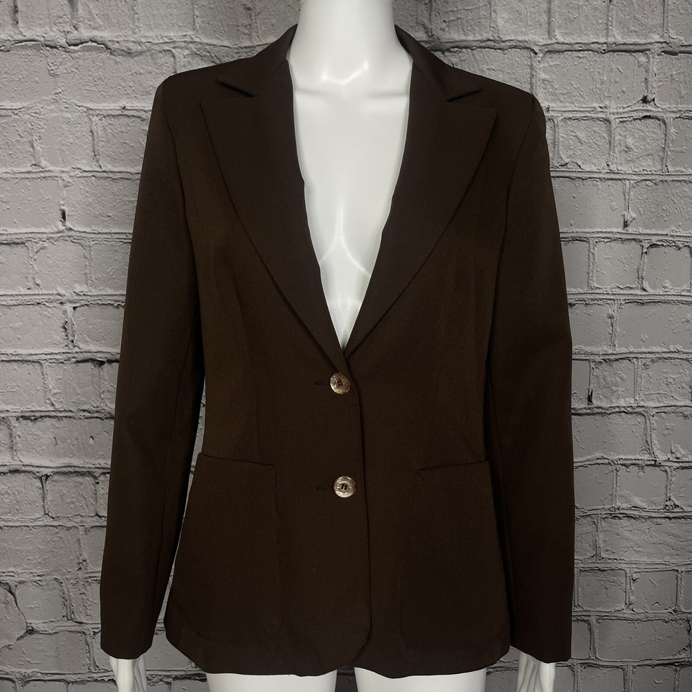 Vintage Panther Blazer Womens Size 9 10 Brown Deep V Dacron Polyester