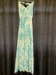 VTG 70’s Halter Maxi Dress Women’s XS SM Blue Green Floral Rayon Silky Summer