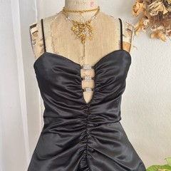 Vintage 80s Black Liquid Satin Mini Dress With Ruching Small Extra Small – ,