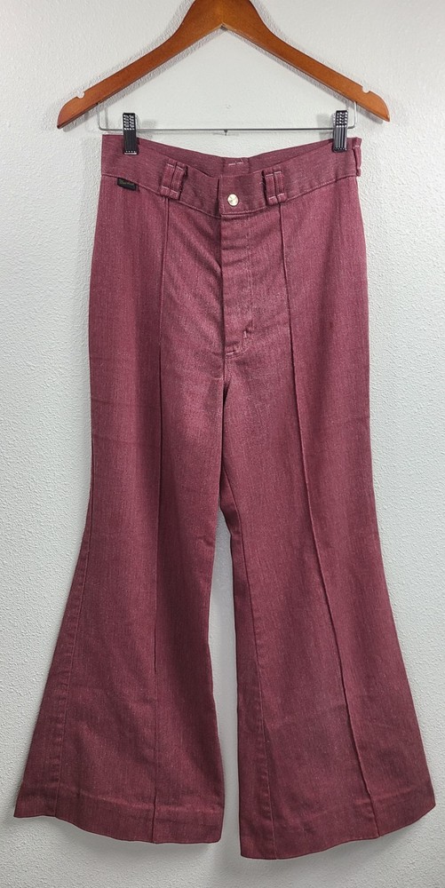 Vintage 1970’s Light Maroon Hi Rise Wide Bell Bottoms Maverick Medium READ