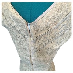 1950s Phyllis De Trans for Georgette Cream Lace Wiggle Dress S XS Bow Waist