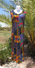 VTG 1980s ANU GAUZY ABSTRACT BOHO HIPPIE ETHNIC PEASANT DRESS SIZE LG TIE BELTS