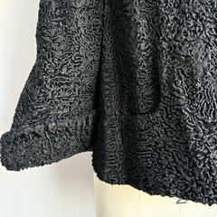 Vintage 1940’s Jet Black Curly Lamb Fur Cape Jacket Coat Size S/M