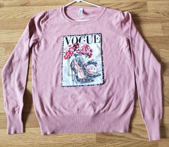 R.ROUGUE USA Pink VOGUE Graphic Sweater Women’s Size M Medium Knit Pullover Good