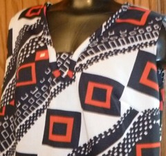 Vintage 1970s MOD abstract geometric white black red sleeveless Dress, no tags