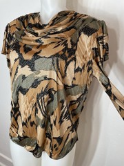 VTG 70s Disco Top Metallic Women’s SZ M Multicolor Gold Abstract Animal Print
