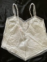 Vtg Victoria’s Secret Sleep Tank Top Cami Sz. S White Cotton Lace Trim Boho