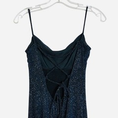Vintage 90s Evening Dress Jodi Kristopher Navy Glitter Sparkle Maxi Slip XS / S