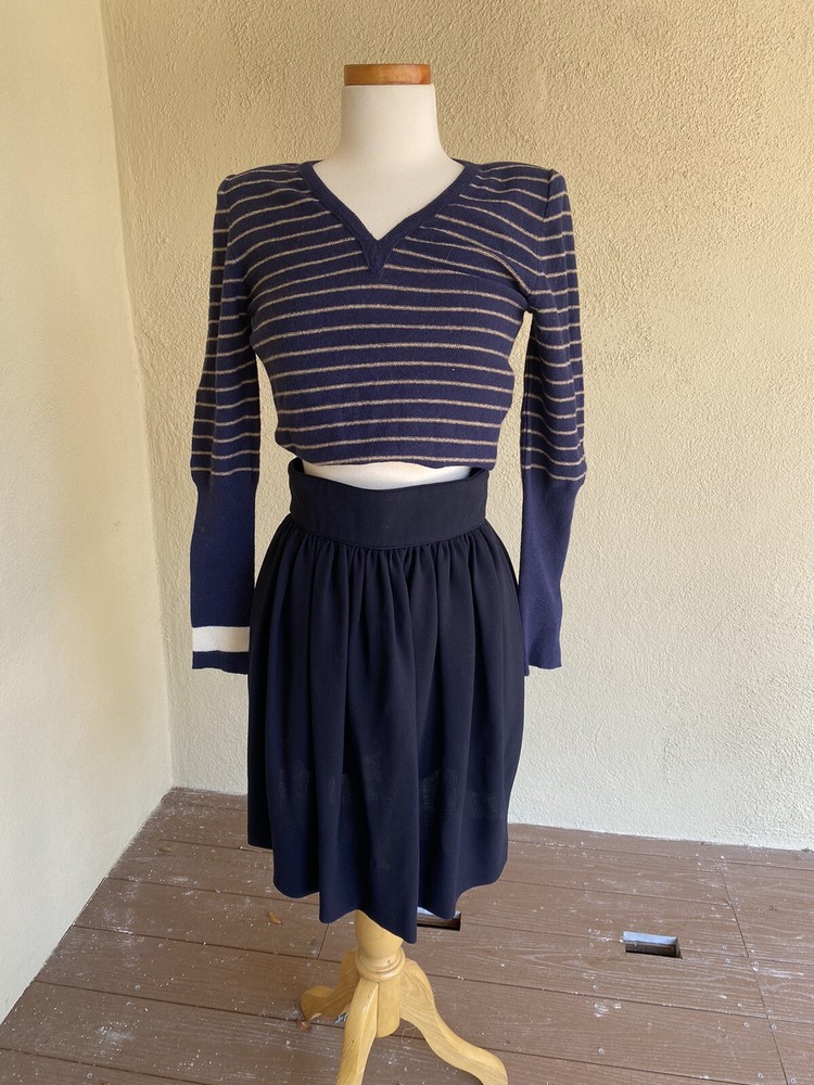 Vintage 1990s Perry Ellis Gathered Semi-Sheer Navy Skirt