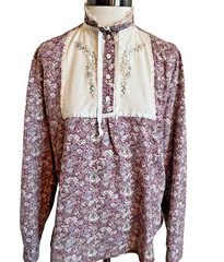 Vtg Funny Girl Blouse Shirt Size 13/14 High Neck Floral Calico Prairie Cottage