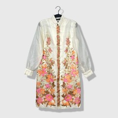Alfred Shaheen Dress Womens M Cream Pink Orange Floral Vintage 60s Mod Boho