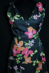 RARE VINTAGE FRENCH VERA MONT PARIS 1980’S BLACK VIVID FLORAL PRINT DRESS SIZE 6