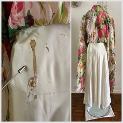 1930s 40s Rayon Crepe Dress Ruched Knot Bodice Floral Bias Skirt Talon Zip AS-IS