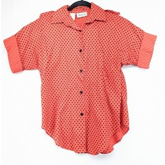 Vintage Rhapsody Polka Dot Button Down Shirt Red Black Cotton Epaulets Size 10