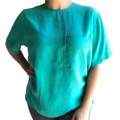 Vintage 80s Liz Sport Casual Teal Short Sleeve Top Shirt – Medium – 100% Rayon