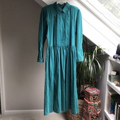 Vintage Laura Ashley Teal Green Corduroy Dress Great Britain US 10 UK 12