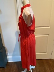 JC Penney Fashions Sz 14 Dress Red Short Sleeve Vintage Polyester Tie Waist 1970