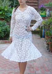Vintage 80s L Lace Dress Ivory Fit Flare Mermaid Sheer Stevie Nicks