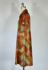 Vintage 1970’s lightweight nylon knit earth tone abstract print day dress Medium
