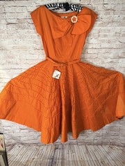 Vintage 50’s Pin Up Dress Rockabilly Full Sweep Circle Skirt Orange Small READ