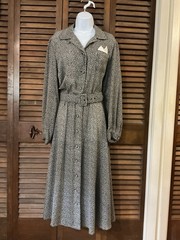 Vintage David Warren Shirtwaist Dress Size 16 Black White Print Covered Buttons
