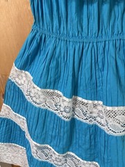 Vintage 70s Mexican Blue Floral Dress Crochet Lace Boho O/S L/XL NWD YELLOW