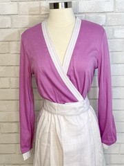 New Vintage 1970’s Secretary Office Work Evie White Purple Wrap Dress W/ Belt 8