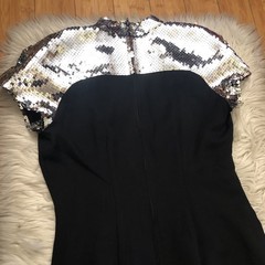 Vintage Taurus Nites Sequined Cap Sleeves Fitted Black Cocktail Midi Dress 10