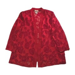 Vintage Red Pide & Joy Rose Print Chiffon Open Cardigan – Size 22