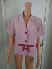 Vintage Bow Cottagecore Feminine Twee Pink Striped Jacket Women’s Size 16 -DP19