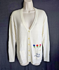 Sporty Preppy Golfcore Vtg 80s Womens Quantum! Cozy Cute Golf Cardigan Sweater L
